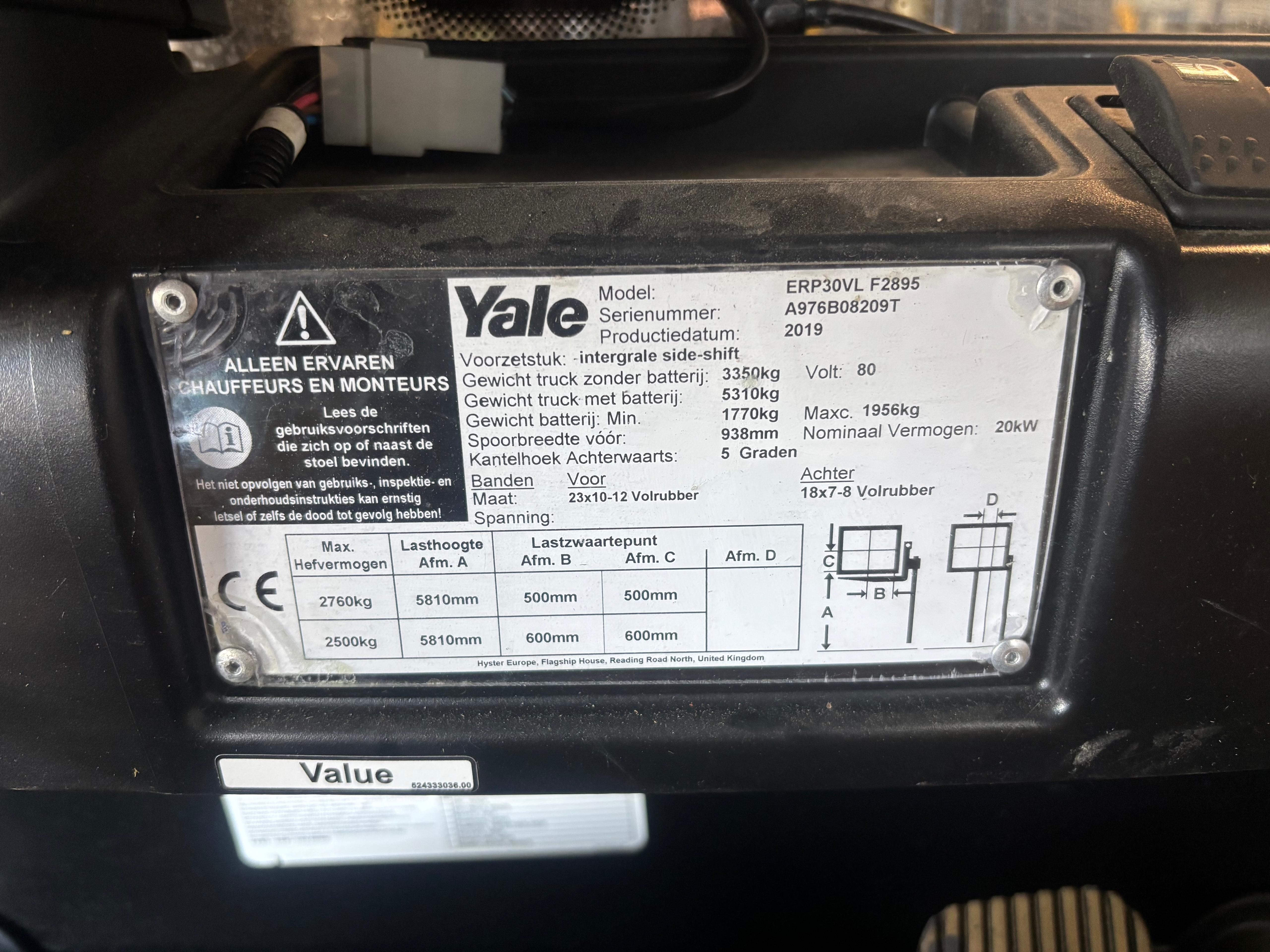 Yale ERP30VL | Heftruck - Typeplaat nr 1018 - 100923-1018