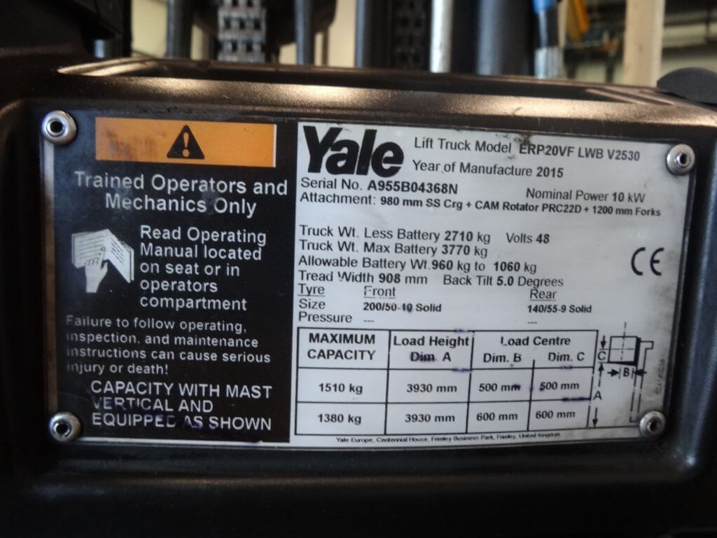 Yale ERP20VF | Heftruck - Yale erp20vf typeplaat nr 1080 - 100914-1080