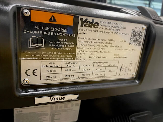 Yale ERP25VL | Heftruck - Yale erp25vl typeplaat nr 1379 - 100920-1379